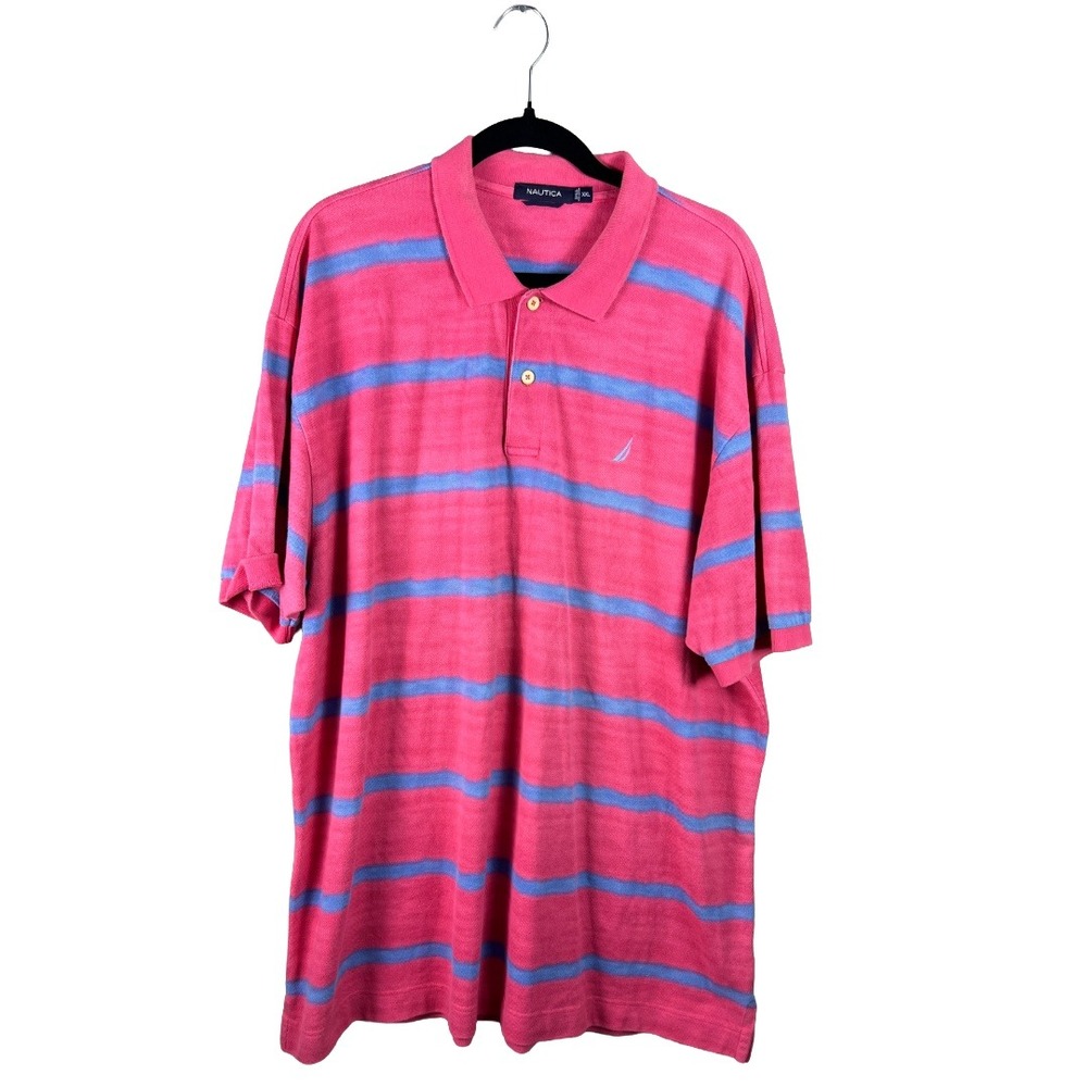 Nautica Striped Polo Shirt 2010s Men's XXL Pink Blue Preppy Skater